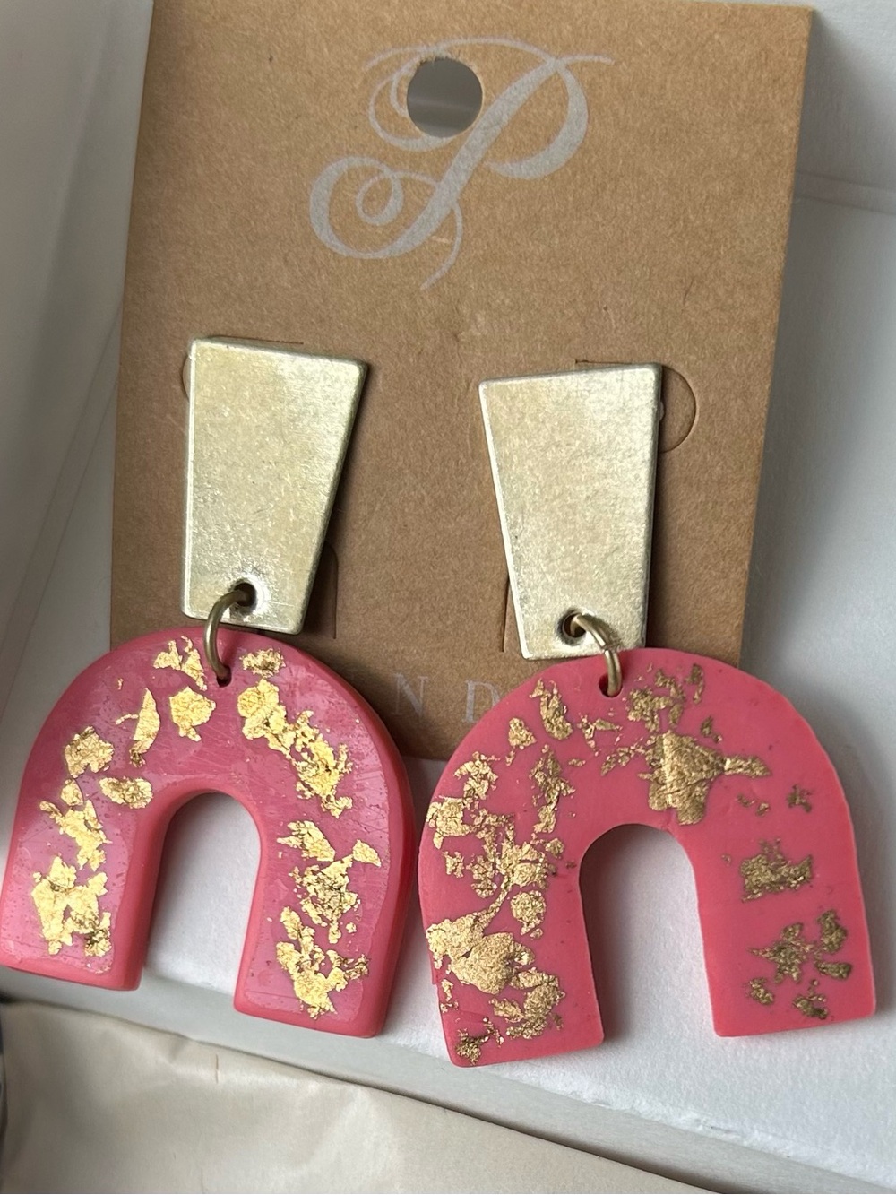 Plunder Pink Arch Earrings with Gold Flake Accents